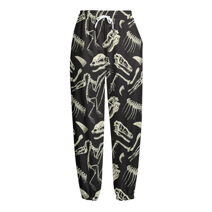 Monochrome Dinosaur Fossil Pattern Print Fleece Lined Knit Pants