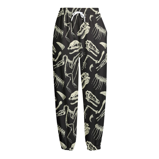 Monochrome Dinosaur Fossil Pattern Print Fleece Lined Knit Pants