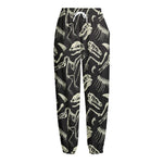 Monochrome Dinosaur Fossil Pattern Print Fleece Lined Knit Pants