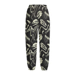Monochrome Dinosaur Fossil Pattern Print Fleece Lined Knit Pants