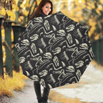 Monochrome Dinosaur Fossil Pattern Print Foldable Umbrella