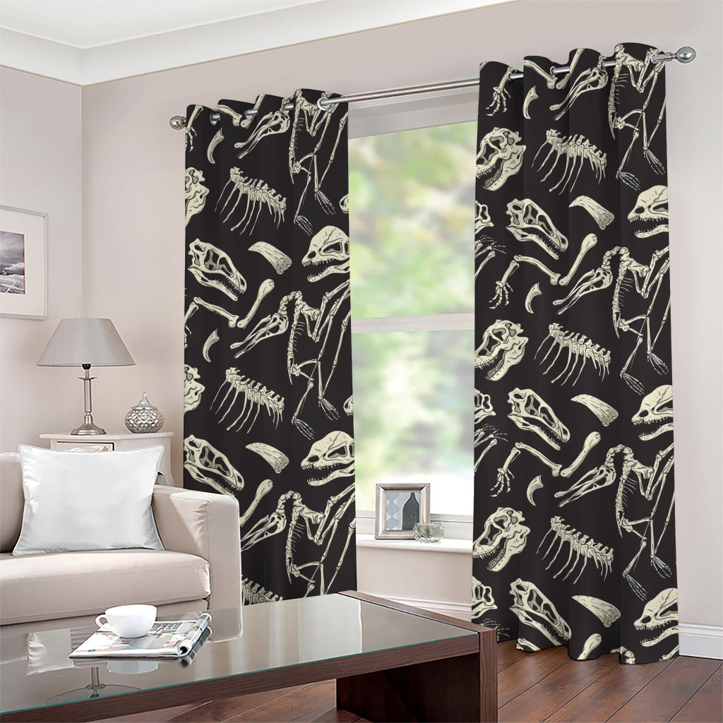 Monochrome Dinosaur Fossil Pattern Print Grommet Curtains