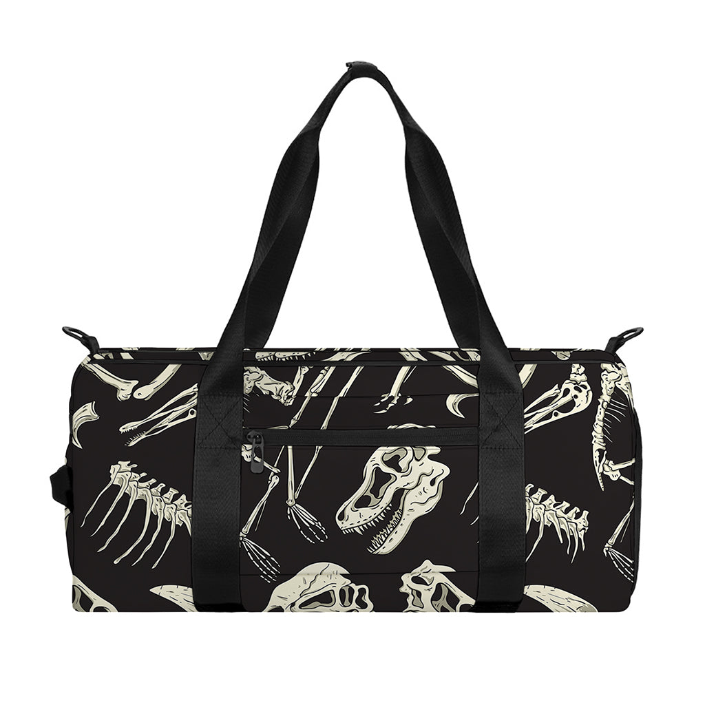Monochrome Dinosaur Fossil Pattern Print Gym Bag