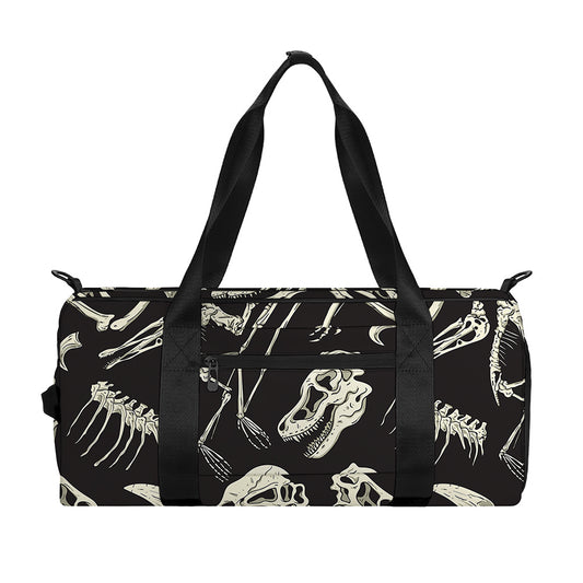 Monochrome Dinosaur Fossil Pattern Print Gym Bag