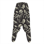 Monochrome Dinosaur Fossil Pattern Print Hammer Pants