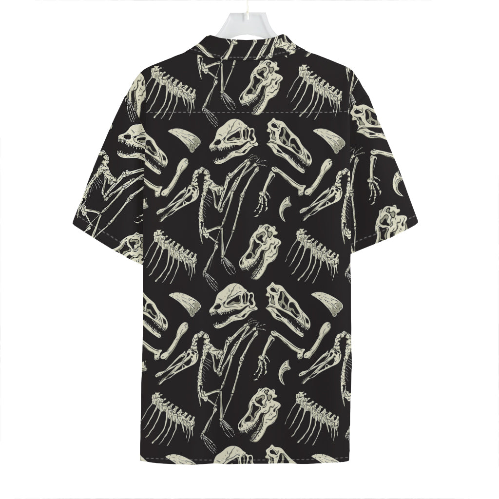 Monochrome Dinosaur Fossil Pattern Print Hawaiian Shirt