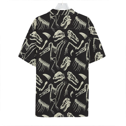 Monochrome Dinosaur Fossil Pattern Print Hawaiian Shirt
