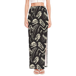 Monochrome Dinosaur Fossil Pattern Print High Slit Maxi Skirt