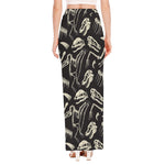 Monochrome Dinosaur Fossil Pattern Print High Slit Maxi Skirt