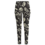 Monochrome Dinosaur Fossil Pattern Print High-Waisted Pocket Leggings