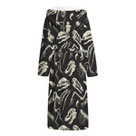 Monochrome Dinosaur Fossil Pattern Print Hooded Bathrobe