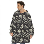 Monochrome Dinosaur Fossil Pattern Print Hoodie Blanket
