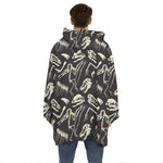 Monochrome Dinosaur Fossil Pattern Print Hoodie Blanket