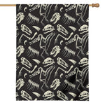 Monochrome Dinosaur Fossil Pattern Print House Flag