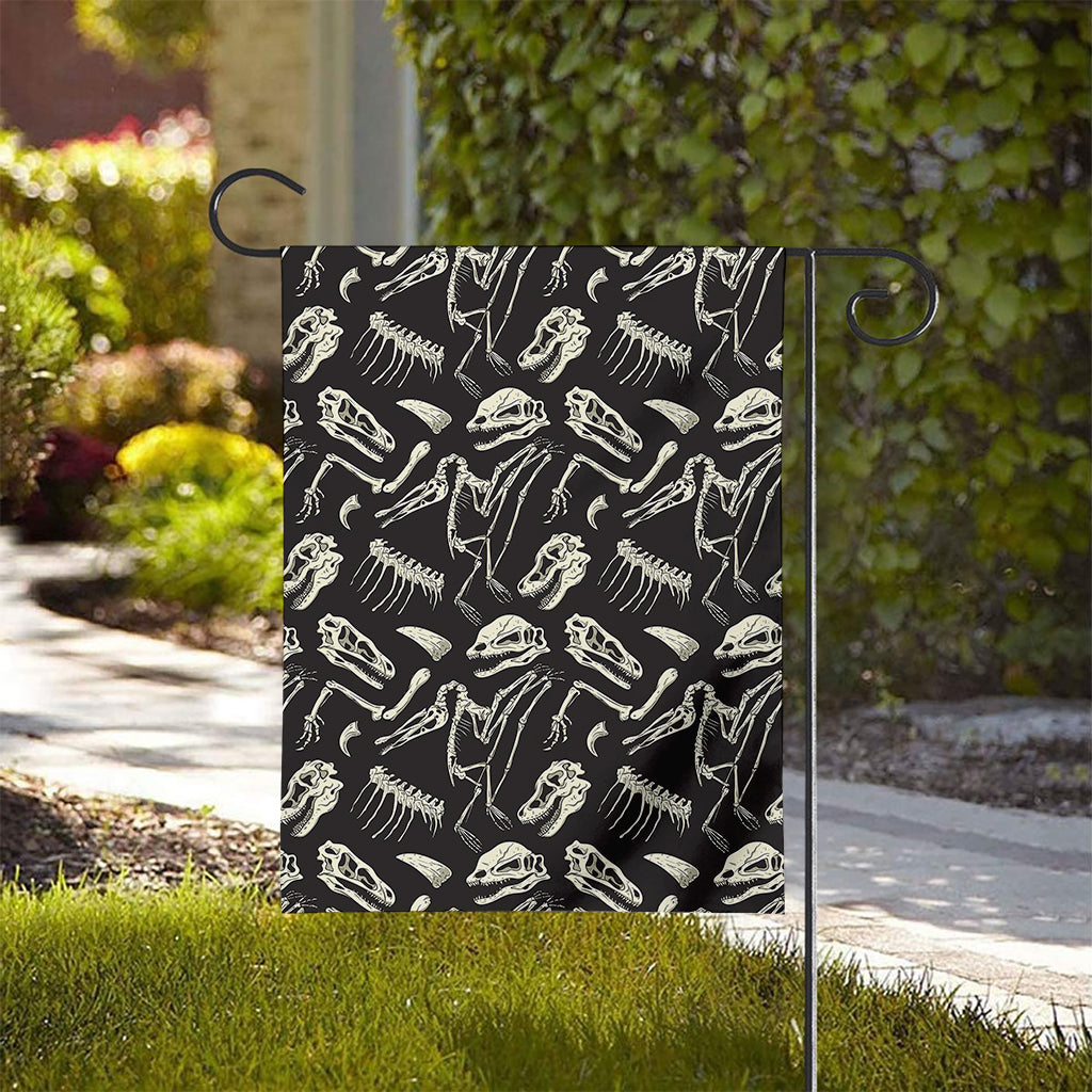 Monochrome Dinosaur Fossil Pattern Print House Flag