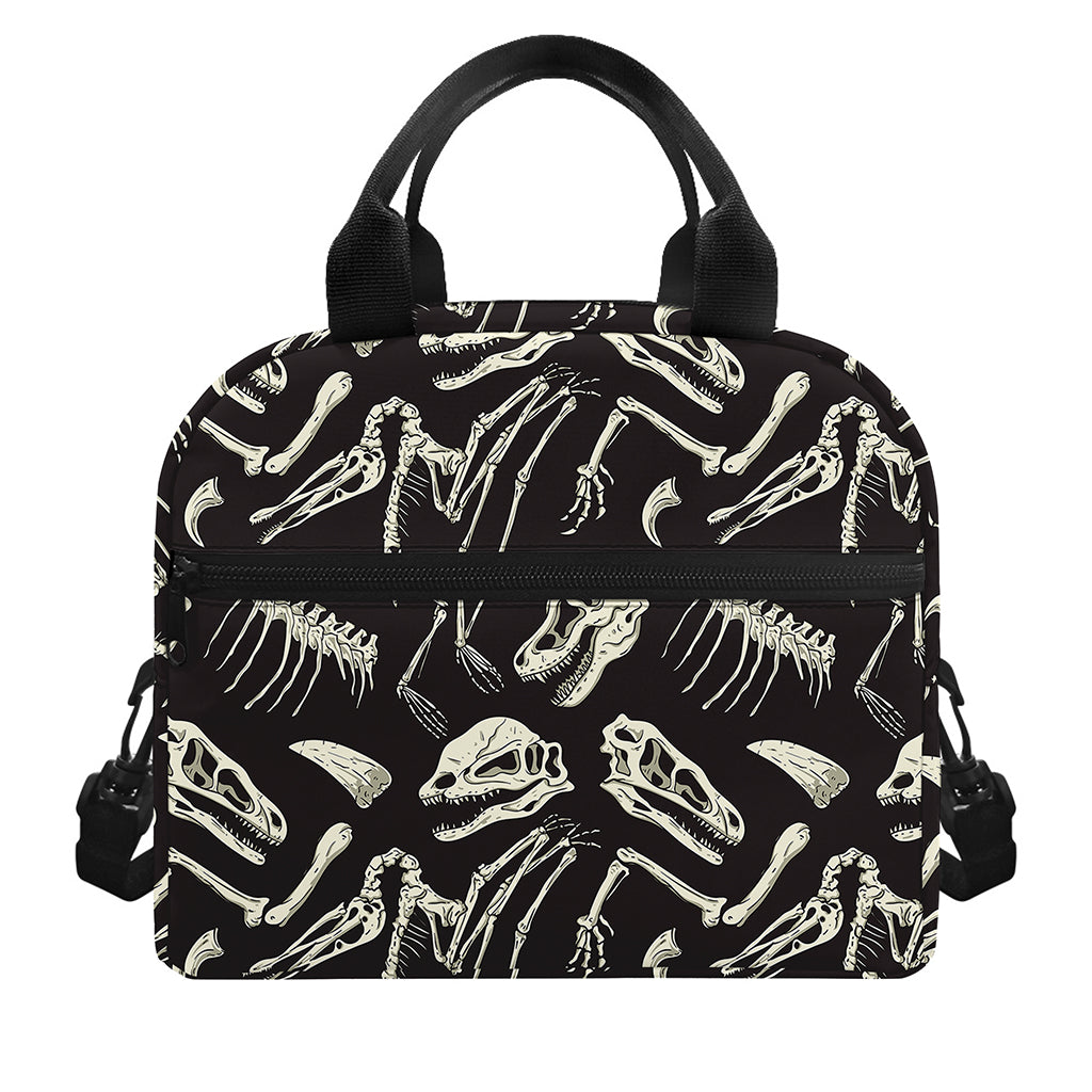 Monochrome Dinosaur Fossil Pattern Print Insulated Lunch Bag