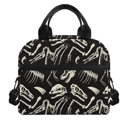 Monochrome Dinosaur Fossil Pattern Print Insulated Lunch Bag