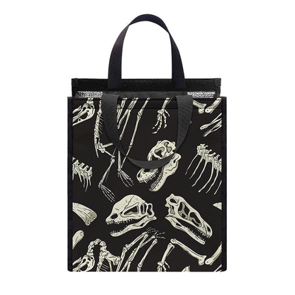 Monochrome Dinosaur Fossil Pattern Print Insulated Lunch Tote