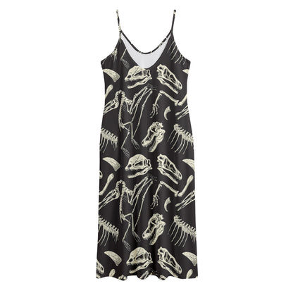 Monochrome Dinosaur Fossil Pattern Print Jersey Midi Cami Dress