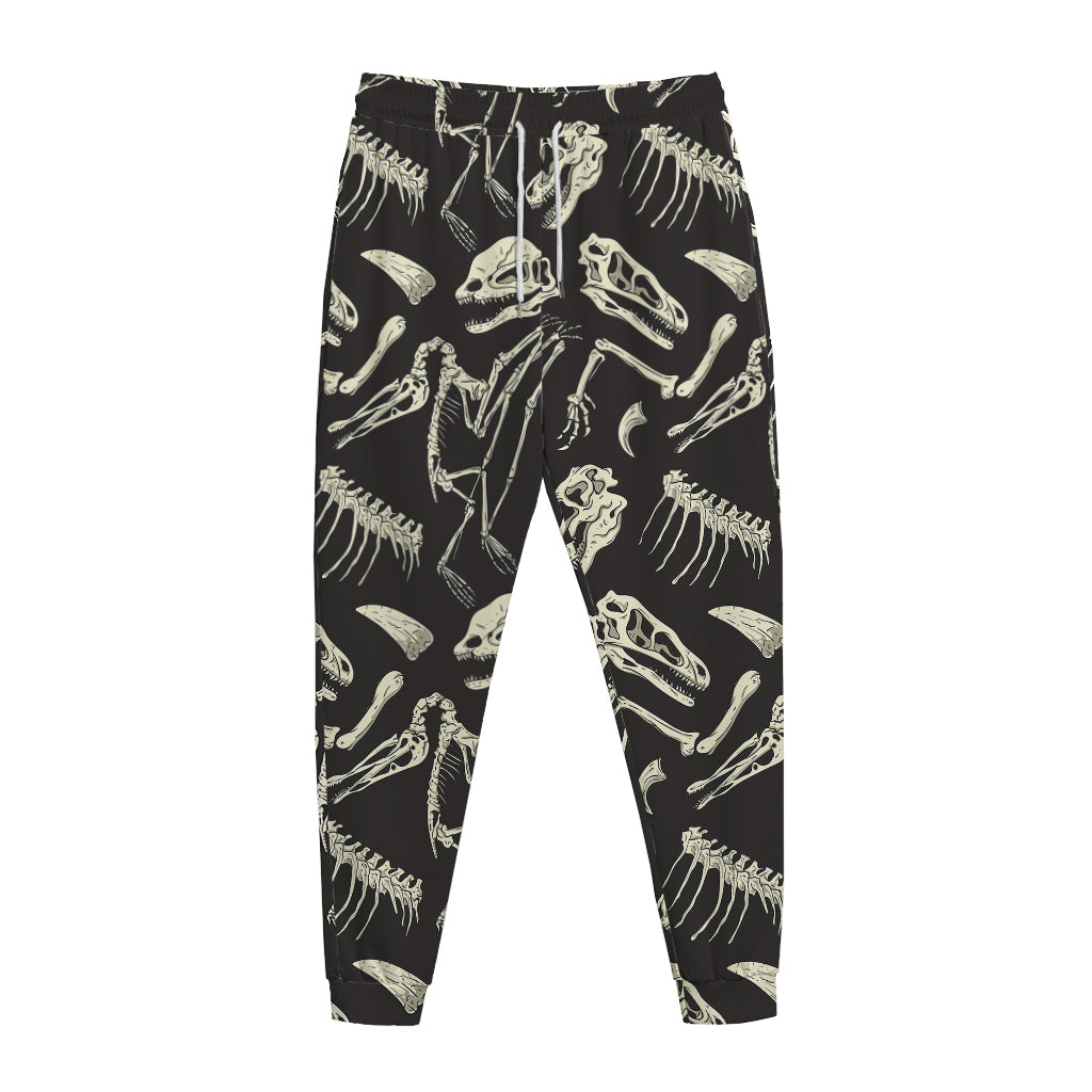 Monochrome Dinosaur Fossil Pattern Print Jogger Pants