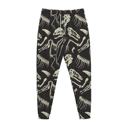 Monochrome Dinosaur Fossil Pattern Print Jogger Pants