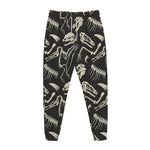 Monochrome Dinosaur Fossil Pattern Print Jogger Pants