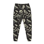 Monochrome Dinosaur Fossil Pattern Print Jogger Pants