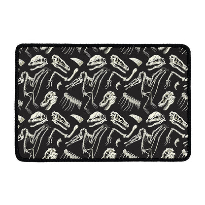 Monochrome Dinosaur Fossil Pattern Print Kitchen Mat