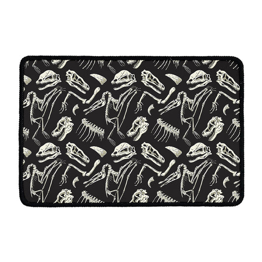 Monochrome Dinosaur Fossil Pattern Print Kitchen Mat
