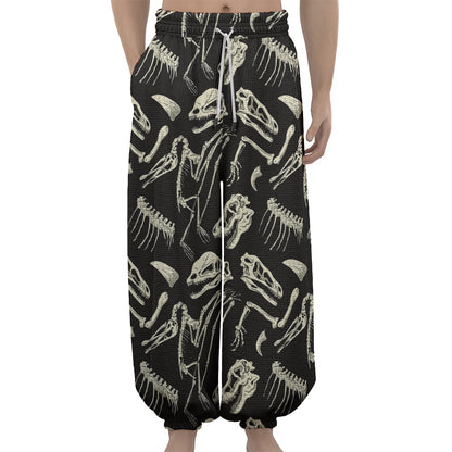Monochrome Dinosaur Fossil Pattern Print Lantern Pants
