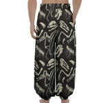 Monochrome Dinosaur Fossil Pattern Print Lantern Pants