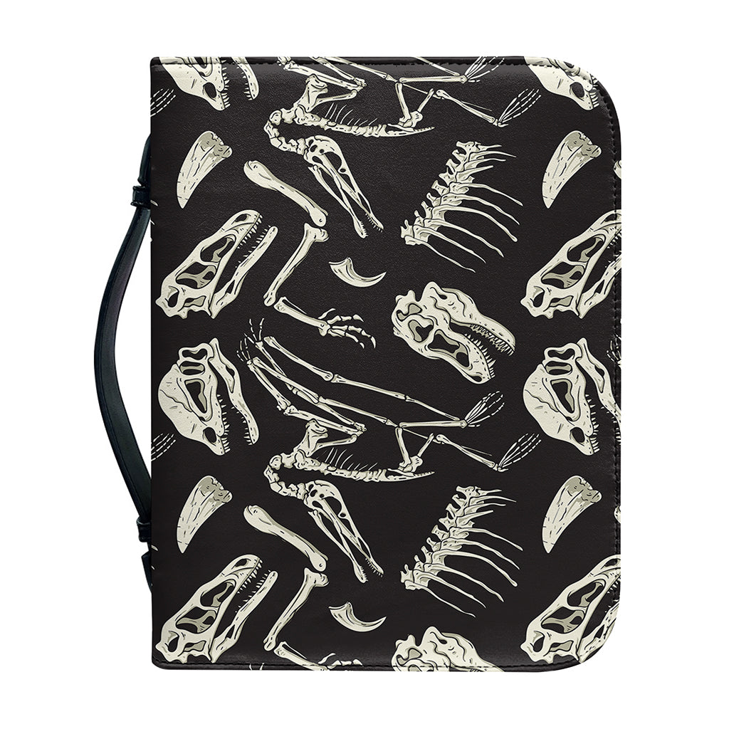 Monochrome Dinosaur Fossil Pattern Print Leather Bible Cover