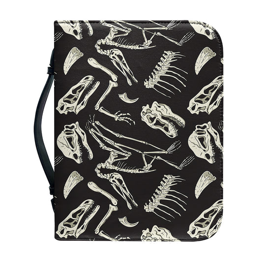 Monochrome Dinosaur Fossil Pattern Print Leather Bible Cover