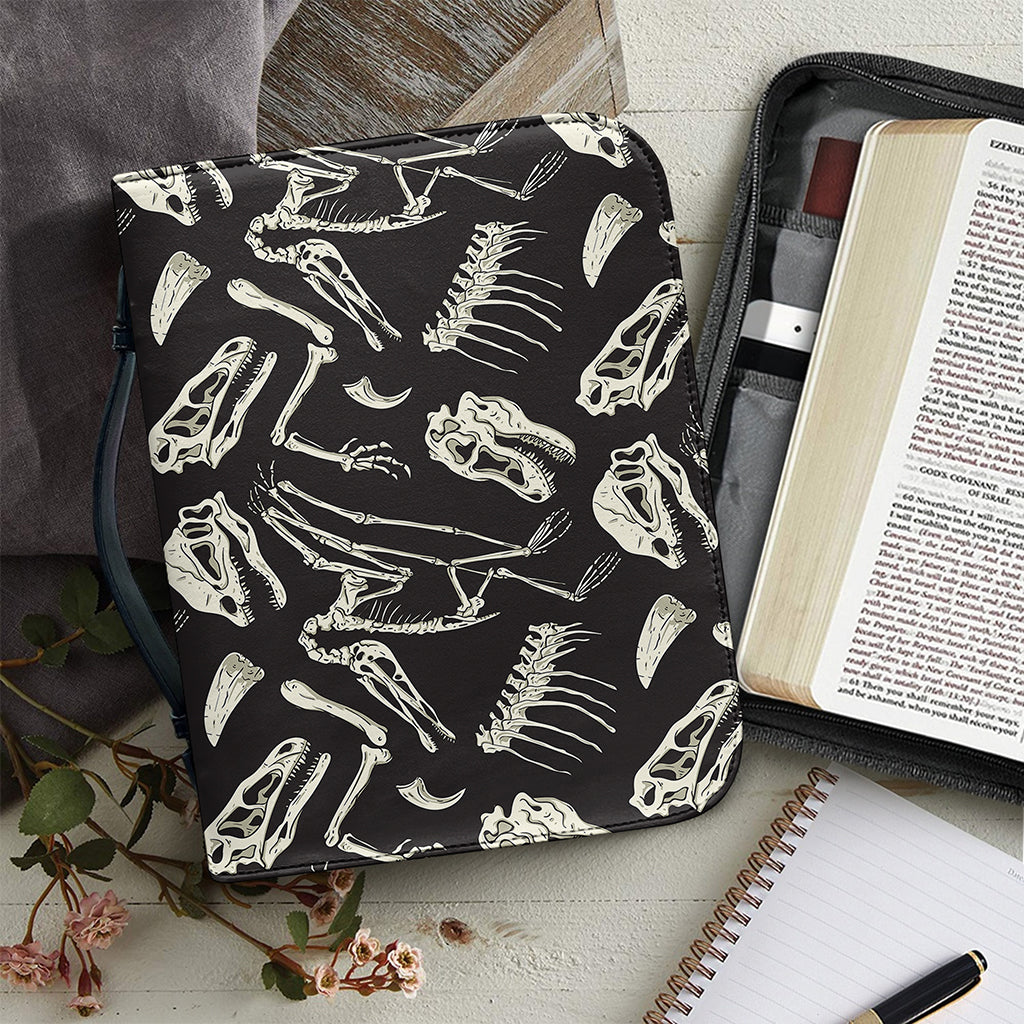 Monochrome Dinosaur Fossil Pattern Print Leather Bible Cover