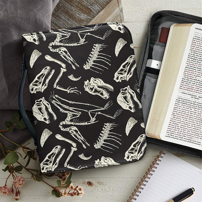 Monochrome Dinosaur Fossil Pattern Print Leather Bible Cover