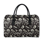 Monochrome Dinosaur Fossil Pattern Print Leather Duffle Bag