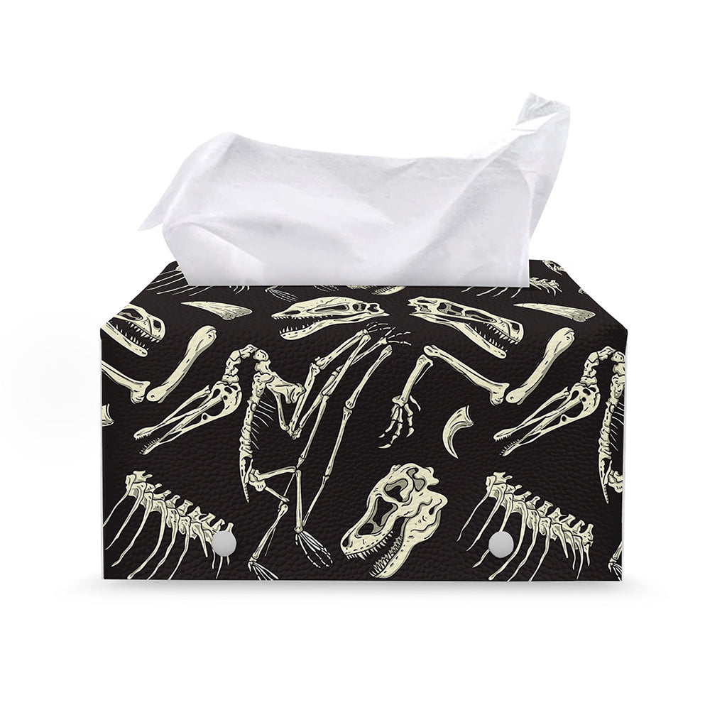 Monochrome Dinosaur Fossil Pattern Print Leather Tissue Box Cover