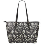 Monochrome Dinosaur Fossil Pattern Print Leather Tote Bag