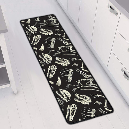 Monochrome Dinosaur Fossil Pattern Print Long Kitchen Mat