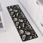 Monochrome Dinosaur Fossil Pattern Print Long Kitchen Mat