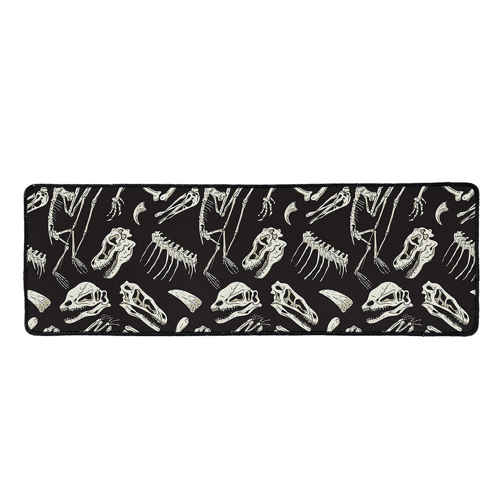 Monochrome Dinosaur Fossil Pattern Print Long Kitchen Mat