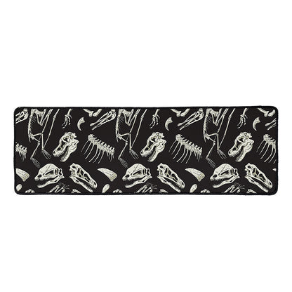 Monochrome Dinosaur Fossil Pattern Print Long Kitchen Mat