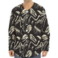 Monochrome Dinosaur Fossil Pattern Print Long Sleeve Baseball Jersey