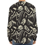Monochrome Dinosaur Fossil Pattern Print Long Sleeve Baseball Jersey