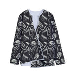 Monochrome Dinosaur Fossil Pattern Print Long Sleeve Short Coat
