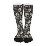 Monochrome Dinosaur Fossil Pattern Print Long Socks