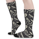 Monochrome Dinosaur Fossil Pattern Print Long Socks