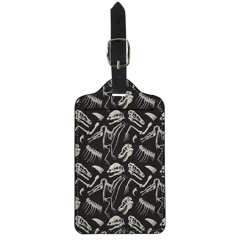 Monochrome Dinosaur Fossil Pattern Print Luggage Tag