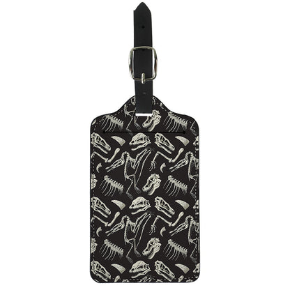 Monochrome Dinosaur Fossil Pattern Print Luggage Tag