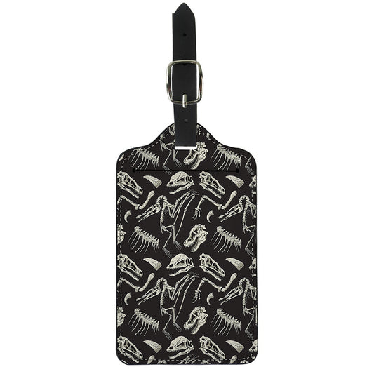 Monochrome Dinosaur Fossil Pattern Print Luggage Tag